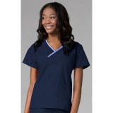 1026 Maevn CORE - Y-Neck Mock Wrap Top - Navy/Ceil