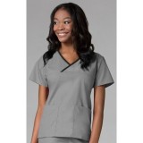 1026 Maevn CORE - Y-Neck Mock Wrap Top - Pewter/Black