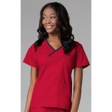 1026 Maevn CORE - Y-Neck Mock Wrap Top - Red/Navy