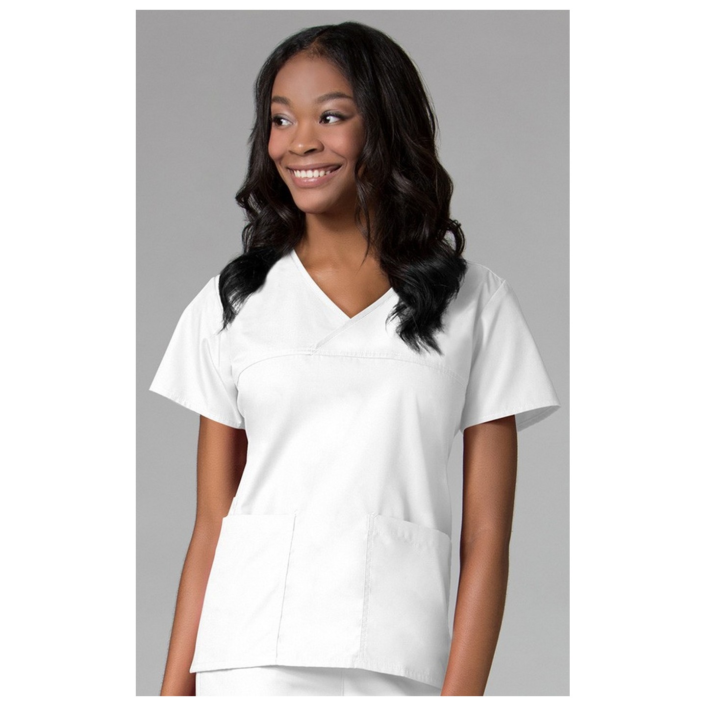 1026 Maevn CORE - Y-Neck Mock Wrap Top - White/White