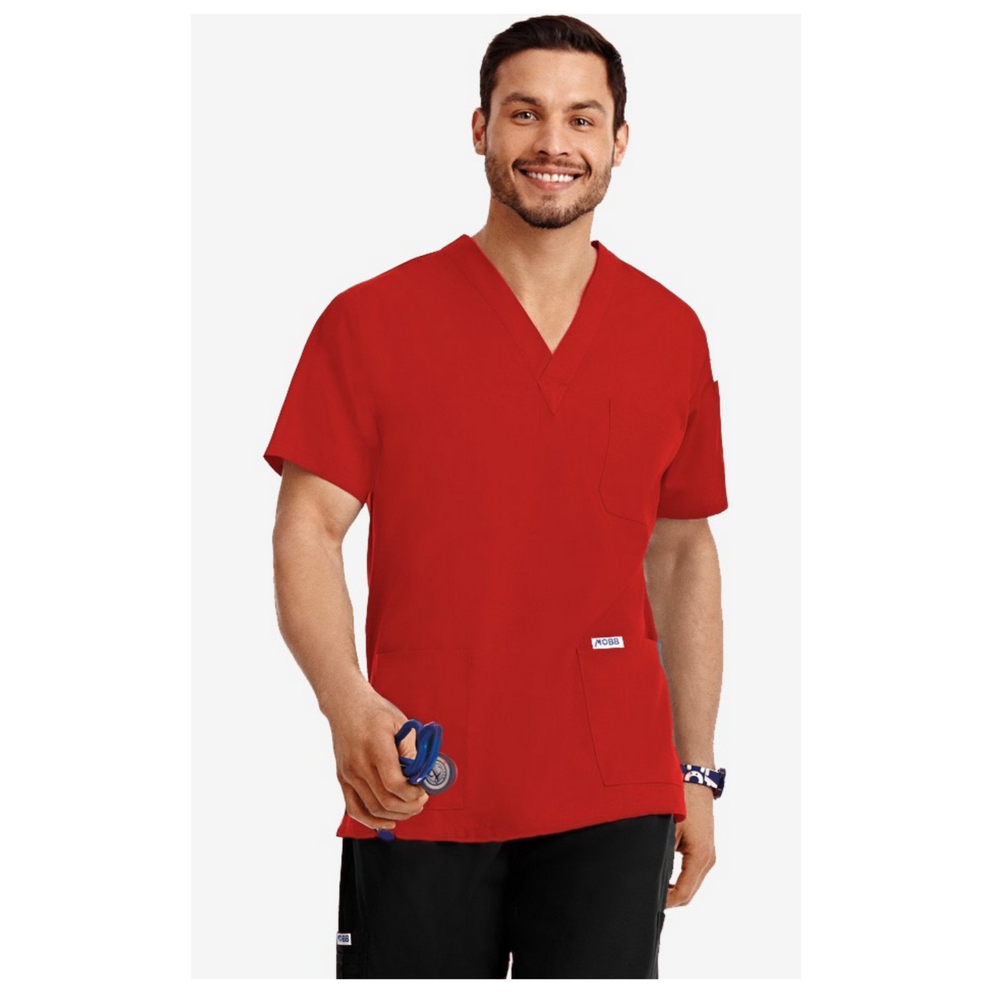 MOBB Classic Unisex 3 Pocket Scrub Top (Men's View) - Red (RE)