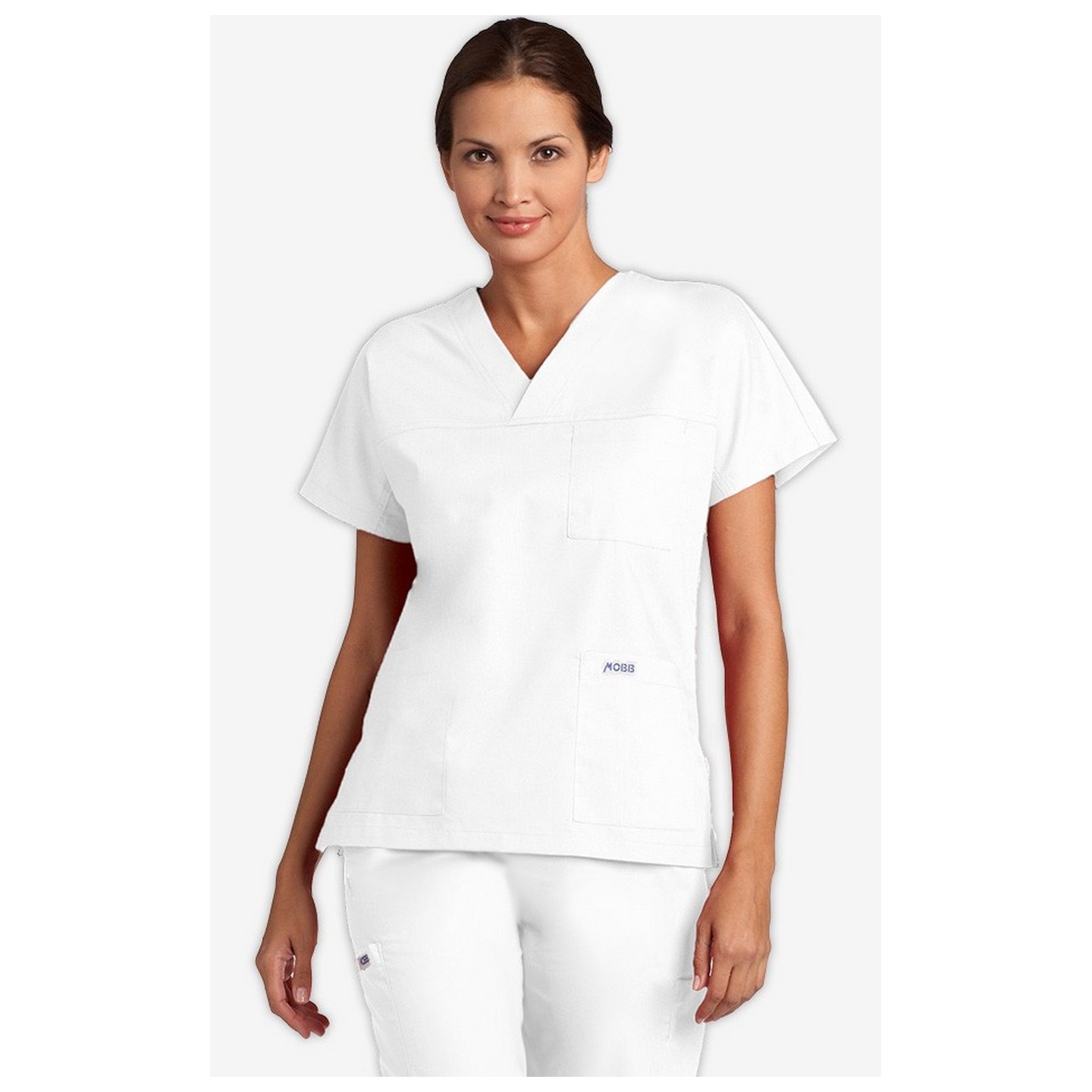 V-Neck Three Pocket Dolman Sleeve MOBB Scrub Top - White (WH)