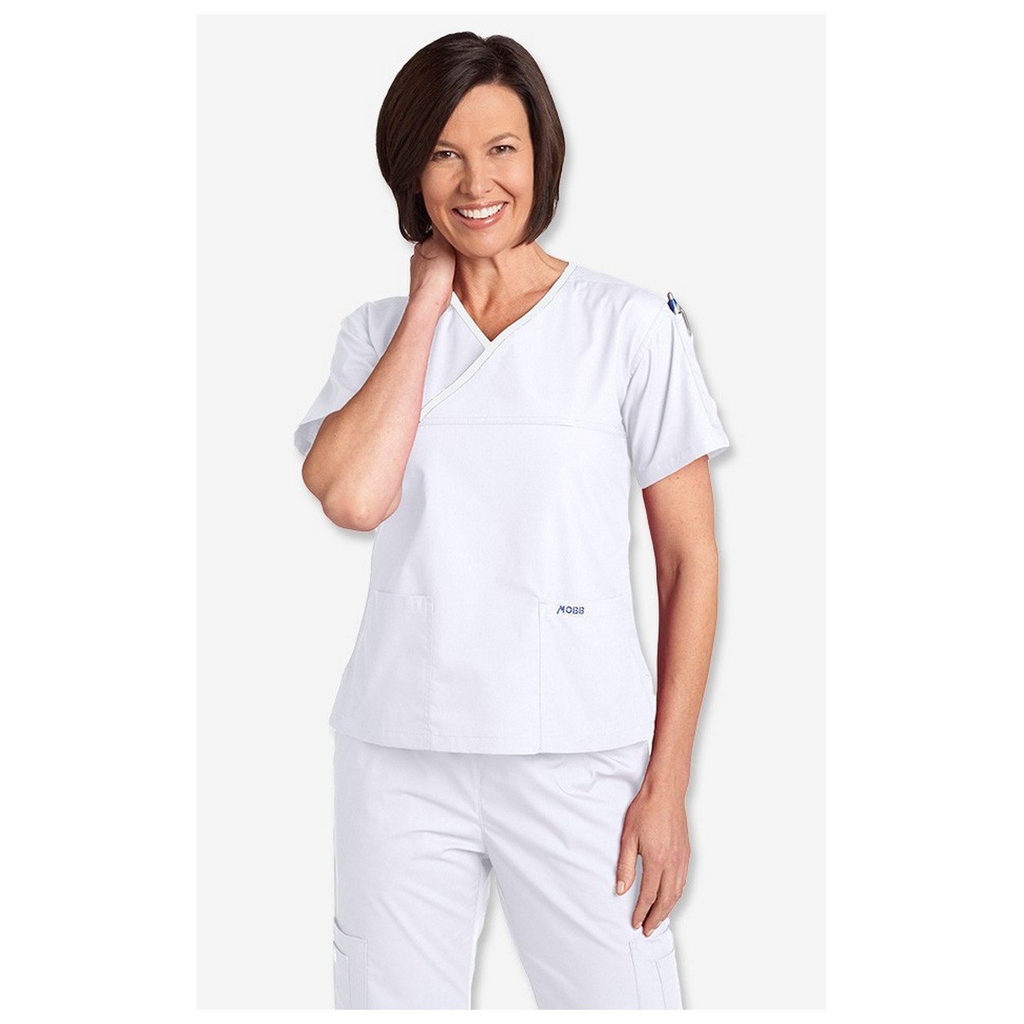 *FINAL SALE MOBB 323/312 White/White Two Piece Criss Cross Flip Flap Scrub Set