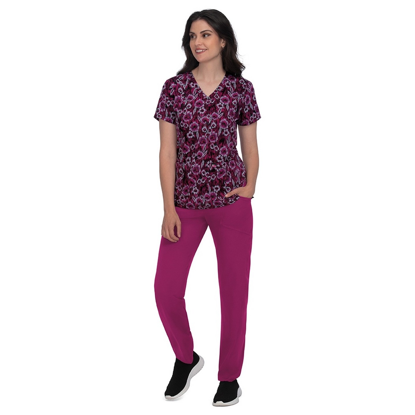 1062PR koi Lite Stretch Align Print Top - Impressionist Flowers