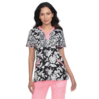 1054PR koi Stretch Lennon Haut d'Uniforme Imprimé  - WoodBlock Floral