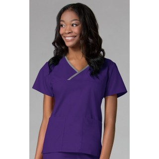 1026 Maevn CORE - Y-Neck Mock Wrap Top - Purple/Pewter