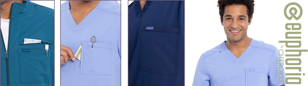 Cherokee Euphoria Men's Uniform Scrub Tops
